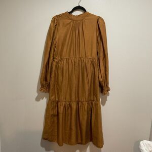 DownEast Emberley Sonia Tiered Long Sleeve Brown Dress, Size M Cottage Peasant